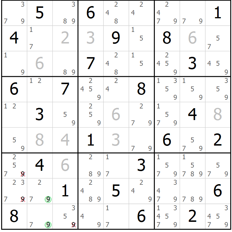 Position des candidats pour la solution de la Gr 80 page 83 du magazine de sudoku Virtuose n° 123
