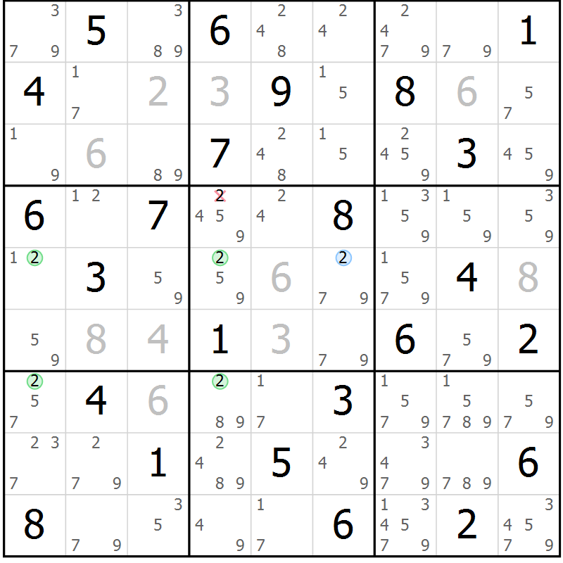 Position des candidats pour la solution de la Gr 80 page 83 du magazine de sudoku Virtuose n° 123