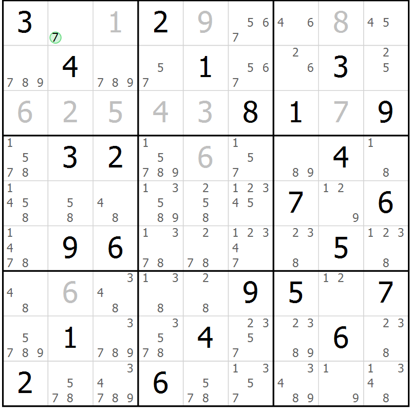 Position des candidats pour la solution de la Gr 81 page 84 du magazine de sudoku Virtuose n° 123
