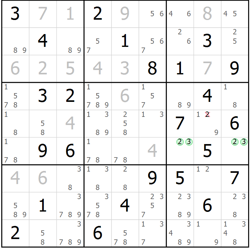 Position des candidats pour la solution de la Gr 81 page 84 du magazine de sudoku Virtuose n° 123