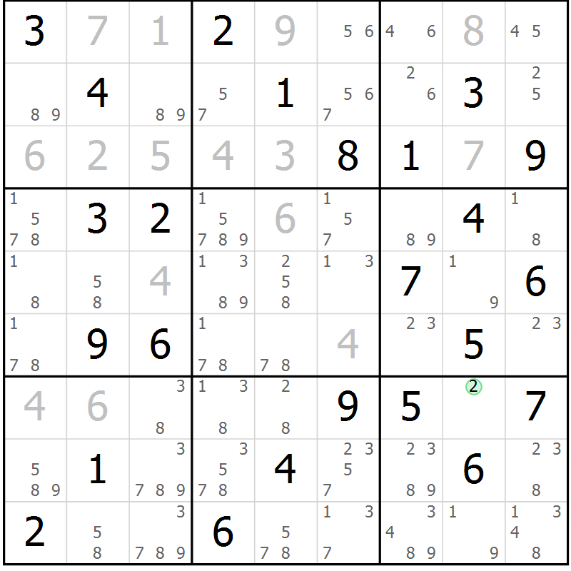Position des candidats pour la solution de la Gr 81 page 84 du magazine de sudoku Virtuose n° 123