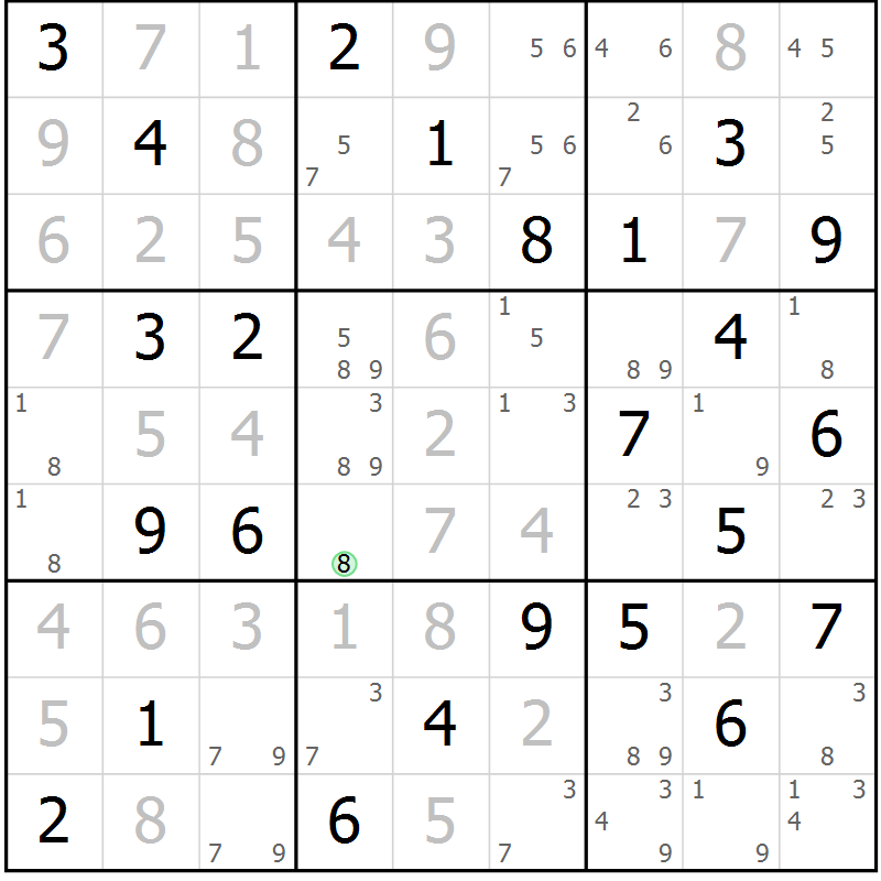 Position des candidats pour la solution de la Gr 81 page 84 du magazine de sudoku Virtuose n° 123