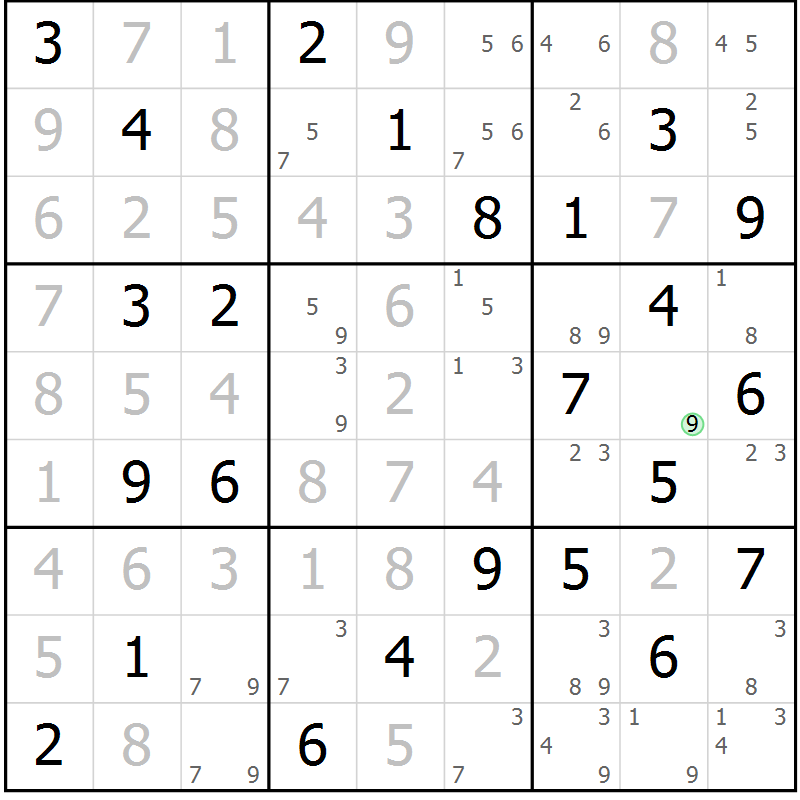 Position des candidats pour la solution de la Gr 81 page 84 du magazine de sudoku Virtuose n° 123