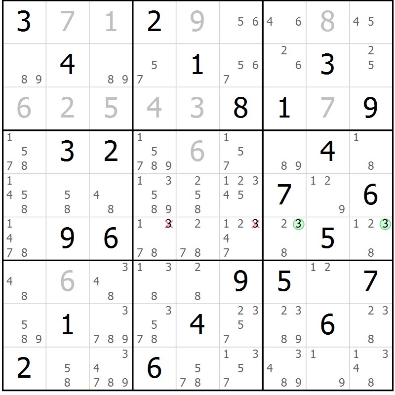 Position des candidats pour la solution de la Gr 81 page 84 du magazine de sudoku Virtuose n° 123