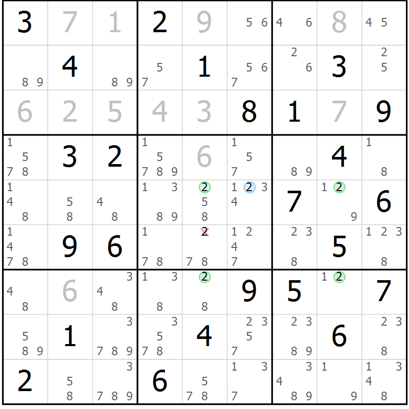 Position des candidats pour la solution de la Gr 81 page 84 du magazine de sudoku Virtuose n° 123