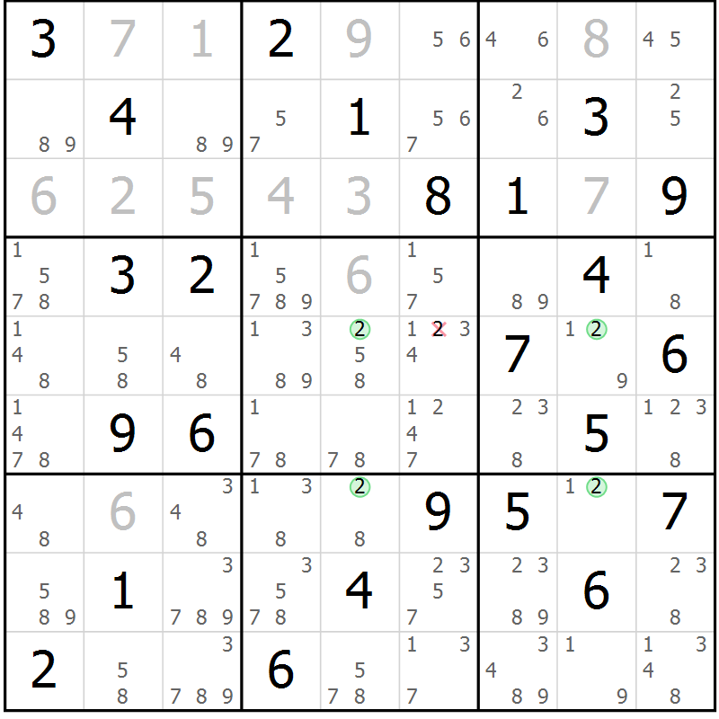 Position des candidats pour la solution de la Gr 81 page 84 du magazine de sudoku Virtuose n° 123