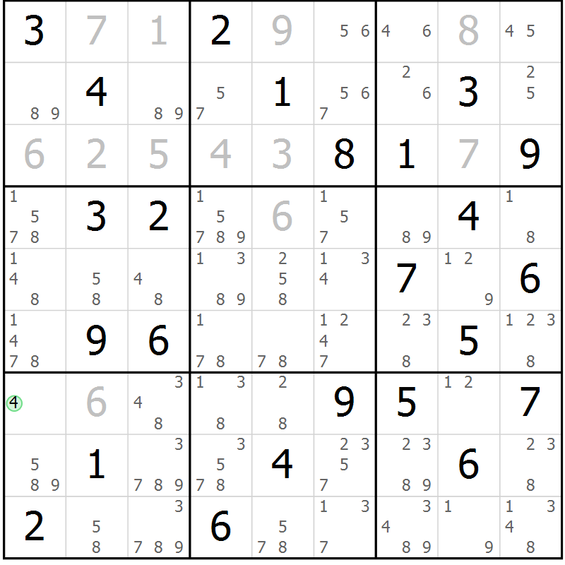 Position des candidats pour la solution de la Gr 81 page 84 du magazine de sudoku Virtuose n° 123