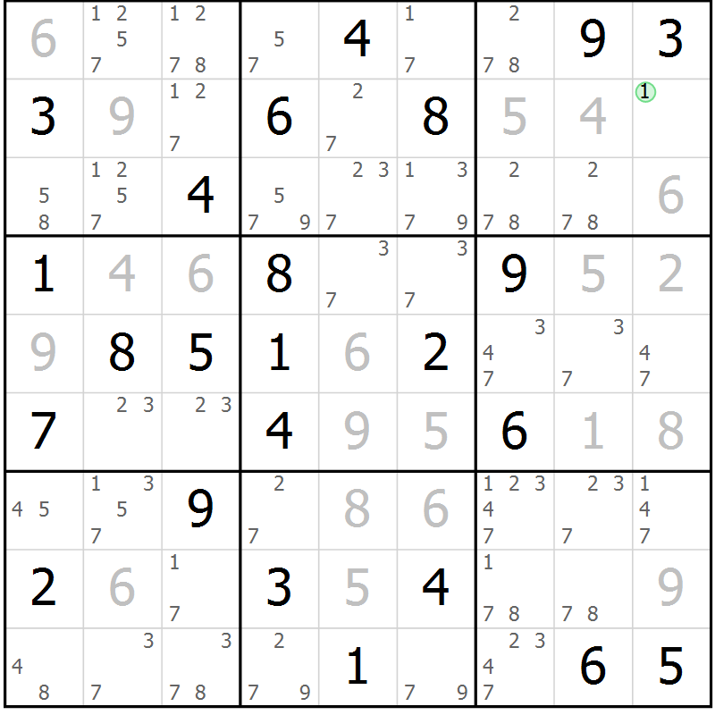 Position des candidats pour la solution de la Gr 82 page 85 du magazine de sudoku Virtuose n° 123