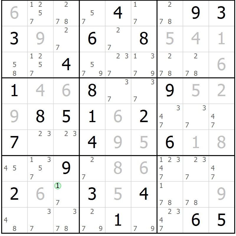 Position des candidats pour la solution de la Gr 82 page 85 du magazine de sudoku Virtuose n° 123
