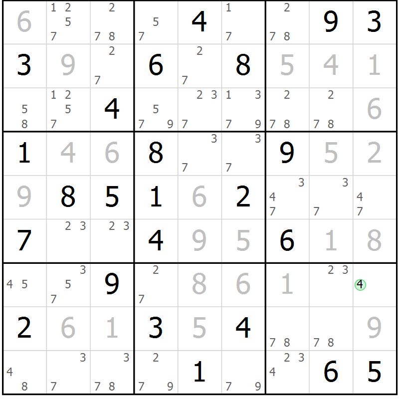 Position des candidats pour la solution de la Gr 82 page 85 du magazine de sudoku Virtuose n° 123
