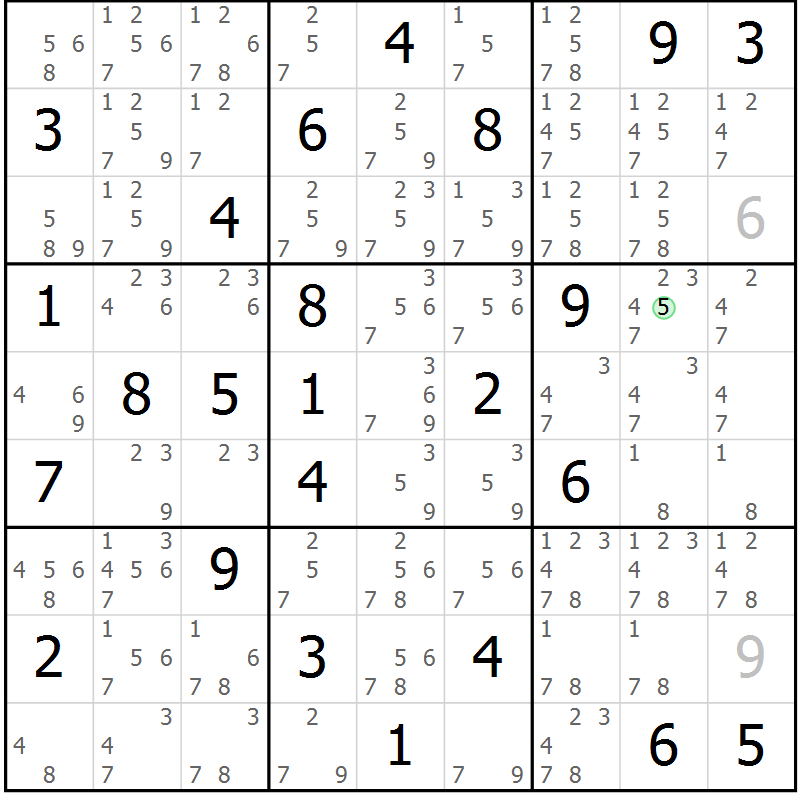 Position des candidats pour la solution de la Gr 82 page 85 du magazine de sudoku Virtuose n° 123