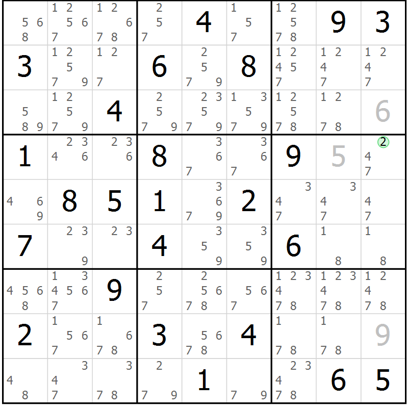 Position des candidats pour la solution de la Gr 82 page 85 du magazine de sudoku Virtuose n° 123