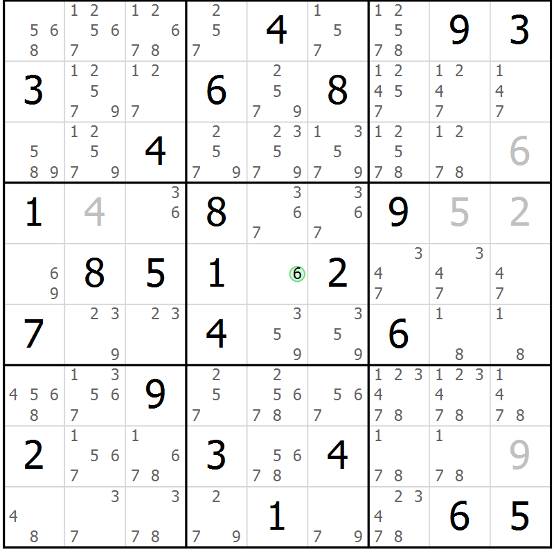 Position des candidats pour la solution de la Gr 82 page 85 du magazine de sudoku Virtuose n° 123