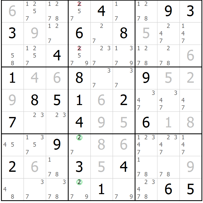 Position des candidats pour la solution de la Gr 82 page 85 du magazine de sudoku Virtuose n° 123