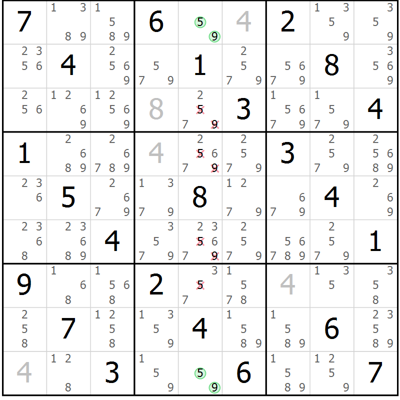 Position des candidats pour la solution de la Gr 83 page 86 du magazine de sudoku Virtuose n° 123