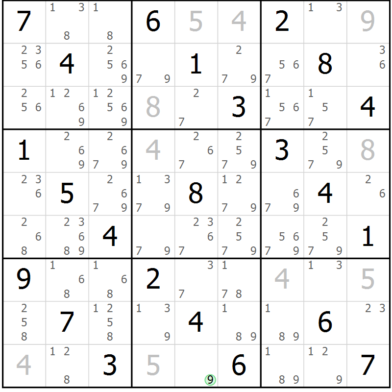 Position des candidats pour la solution de la Gr 83 page 86 du magazine de sudoku Virtuose n° 123