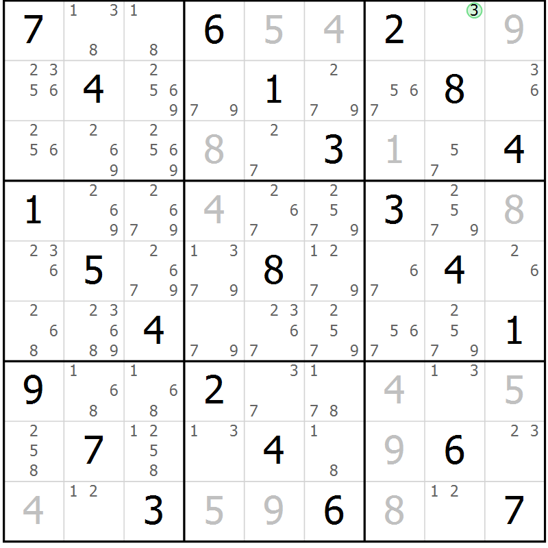 Position des candidats pour la solution de la Gr 83 page 86 du magazine de sudoku Virtuose n° 123