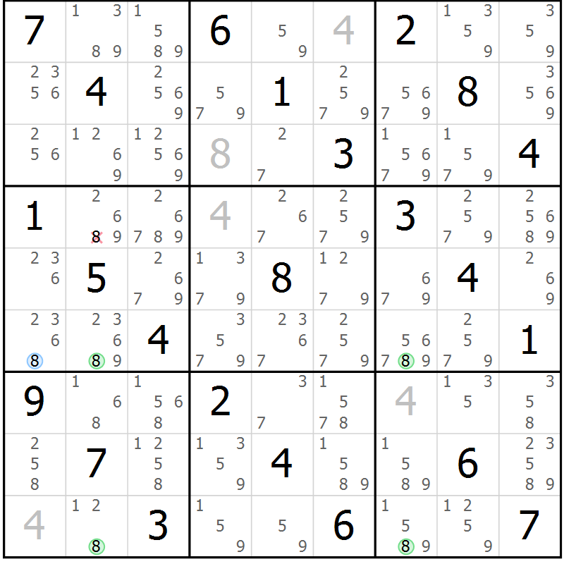 Position des candidats pour la solution de la Gr 83 page 86 du magazine de sudoku Virtuose n° 123
