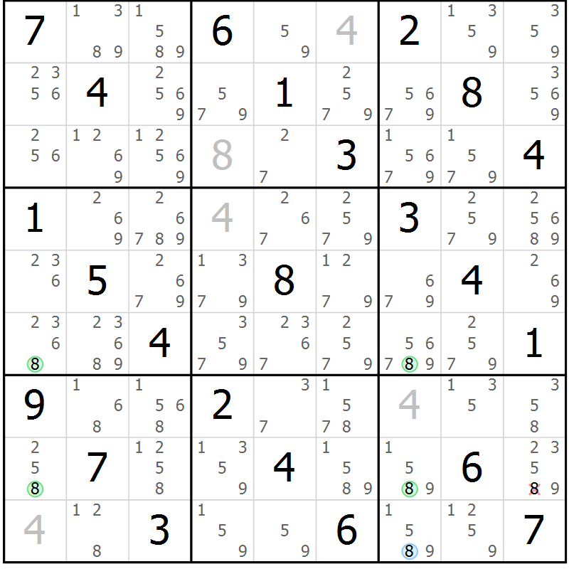 Position des candidats pour la solution de la Gr 83 page 86 du magazine de sudoku Virtuose n° 123