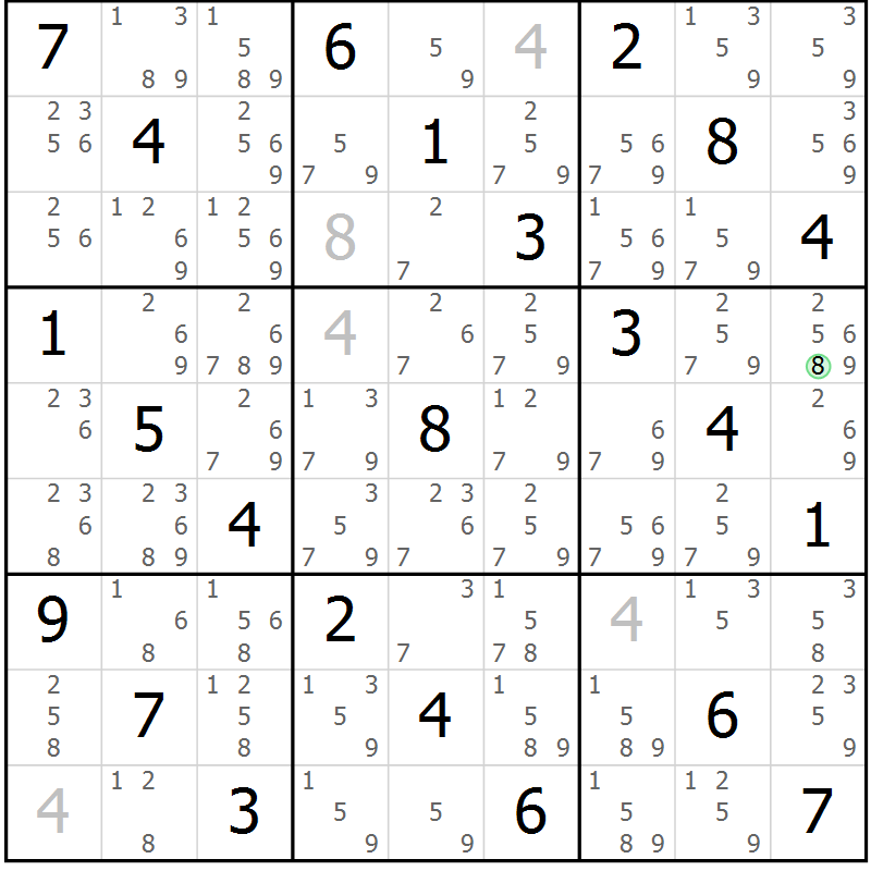 Position des candidats pour la solution de la Gr 83 page 86 du magazine de sudoku Virtuose n° 123