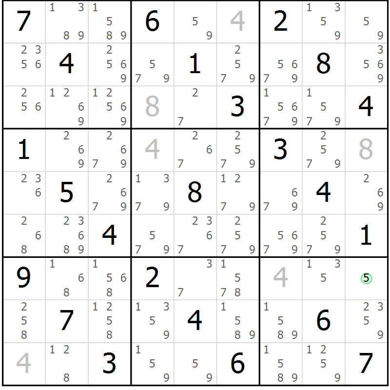 Position des candidats pour la solution de la Gr 83 page 86 du magazine de sudoku Virtuose n° 123