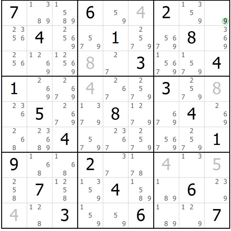 Position des candidats pour la solution de la Gr 83 page 86 du magazine de sudoku Virtuose n° 123