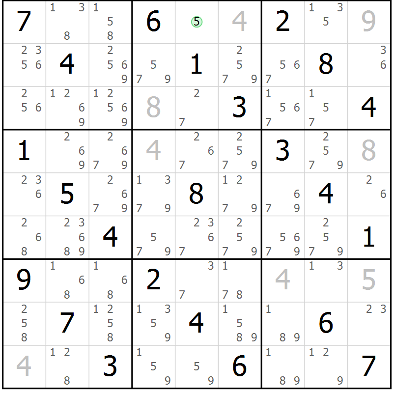 Position des candidats pour la solution de la Gr 83 page 86 du magazine de sudoku Virtuose n° 123