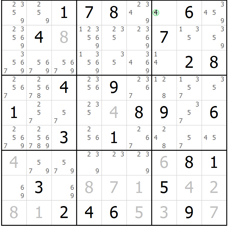 Position des candidats pour la solution de la Gr 84 page 87 du magazine de sudoku Virtuose n° 123