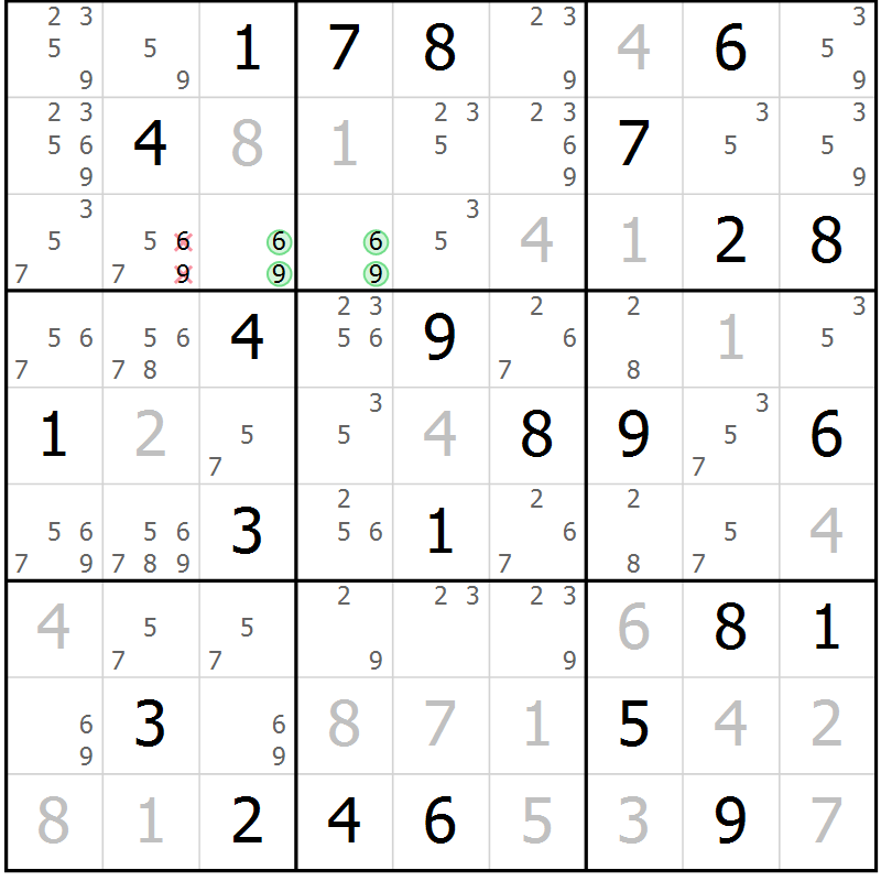 Position des candidats pour la solution de la Gr 84 page 87 du magazine de sudoku Virtuose n° 123