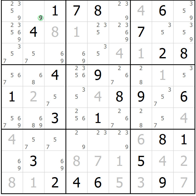 Position des candidats pour la solution de la Gr 84 page 87 du magazine de sudoku Virtuose n° 123