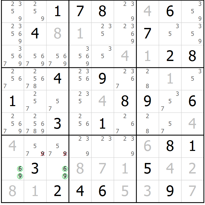 Position des candidats pour la solution de la Gr 84 page 87 du magazine de sudoku Virtuose n° 123