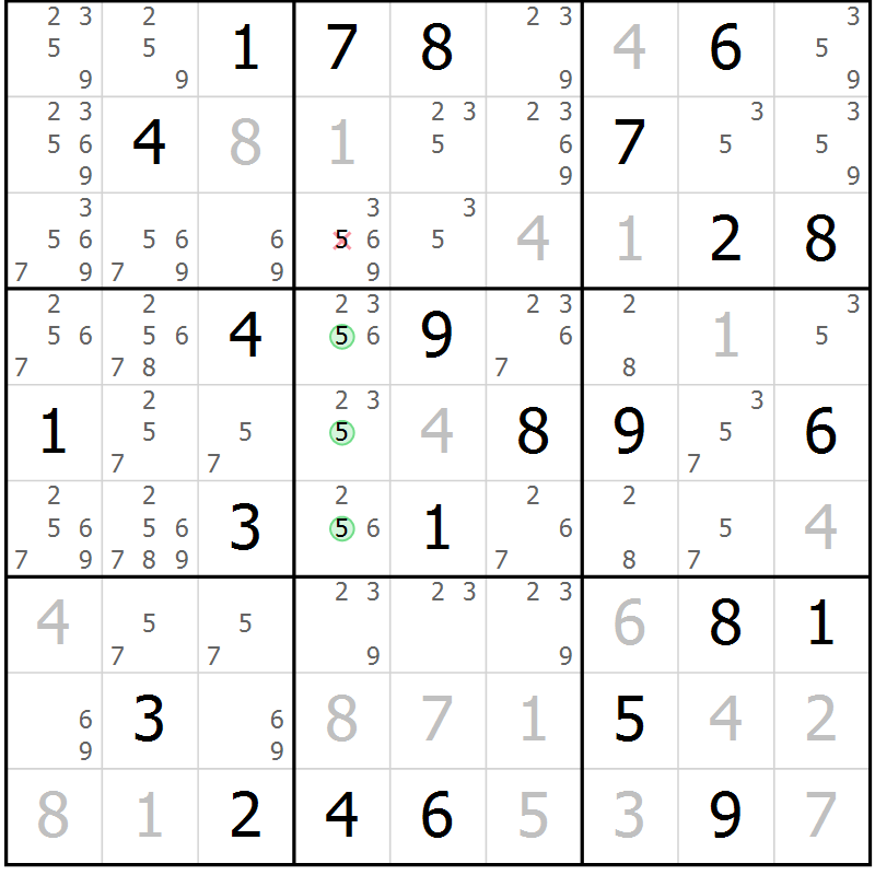 Position des candidats pour la solution de la Gr 84 page 87 du magazine de sudoku Virtuose n° 123
