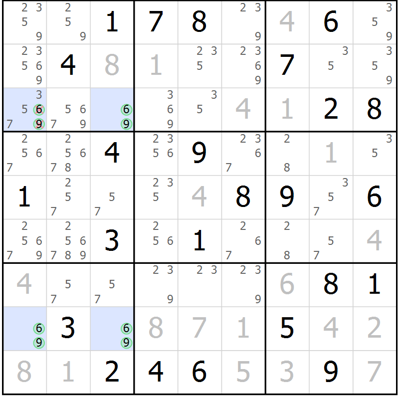 Position des candidats pour la solution de la Gr 84 page 87 du magazine de sudoku Virtuose n° 123