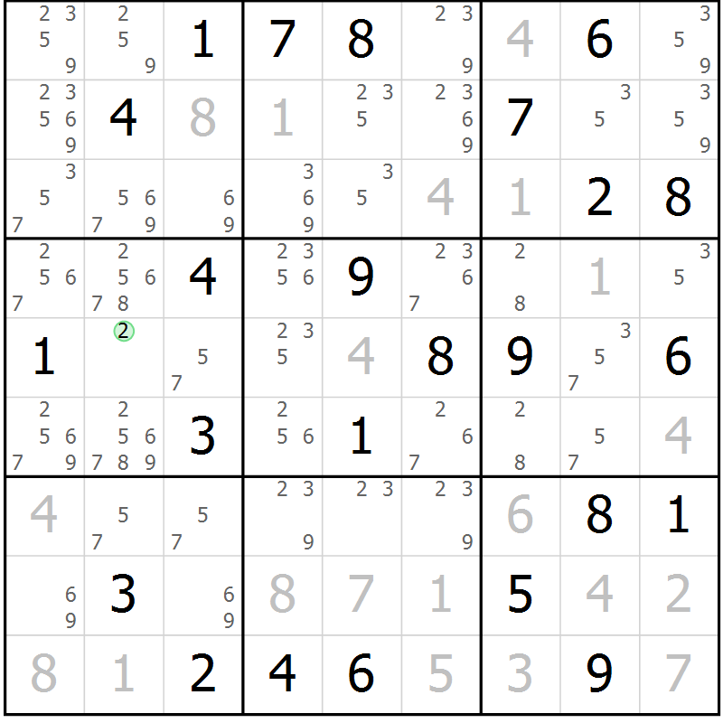 Position des candidats pour la solution de la Gr 84 page 87 du magazine de sudoku Virtuose n° 123