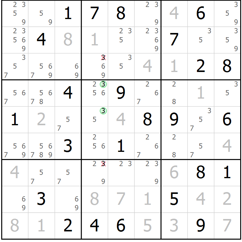 Position des candidats pour la solution de la Gr 84 page 87 du magazine de sudoku Virtuose n° 123