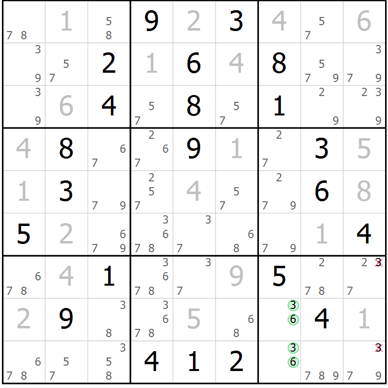 Position des candidats pour la solution de la Gr 9 page 12 du magazine de sudoku Virtuose n° 123