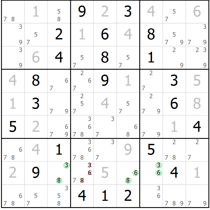 Position des candidats pour la solution de la Gr 9 page 12 du magazine de sudoku Virtuose n° 123