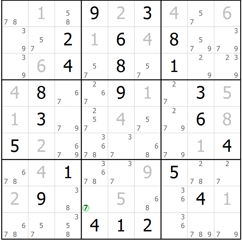 Position des candidats pour la solution de la Gr 9 page 12 du magazine de sudoku Virtuose n° 123