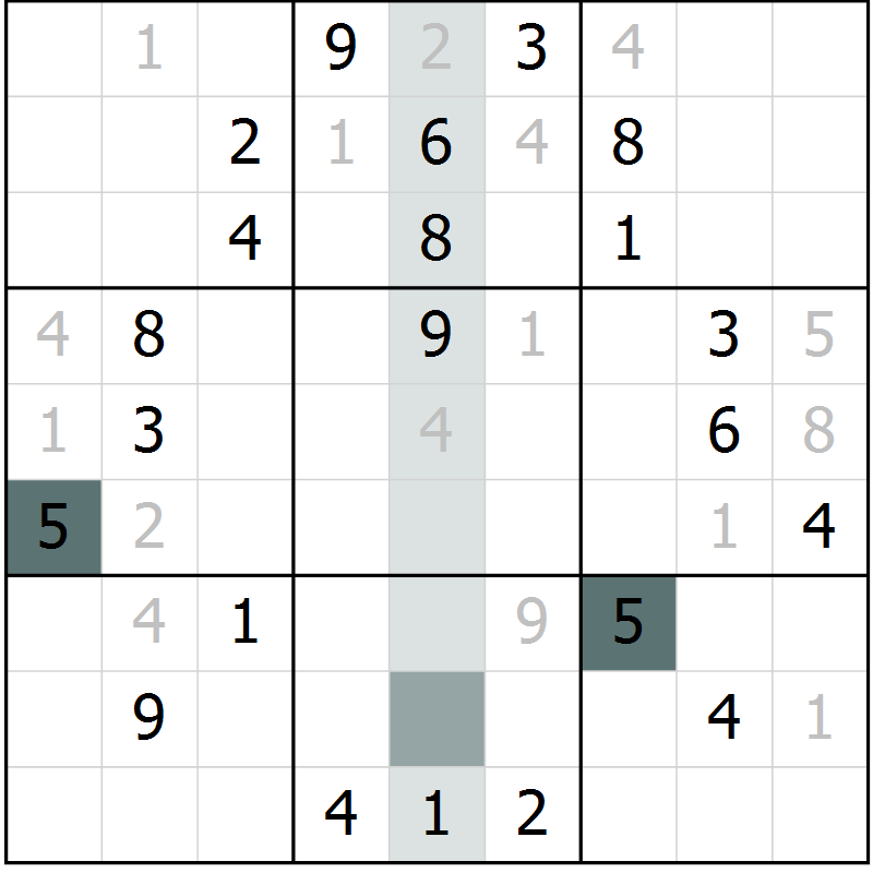 Position des candidats pour la solution de la Gr 9 page 12 du magazine de sudoku Virtuose n° 123