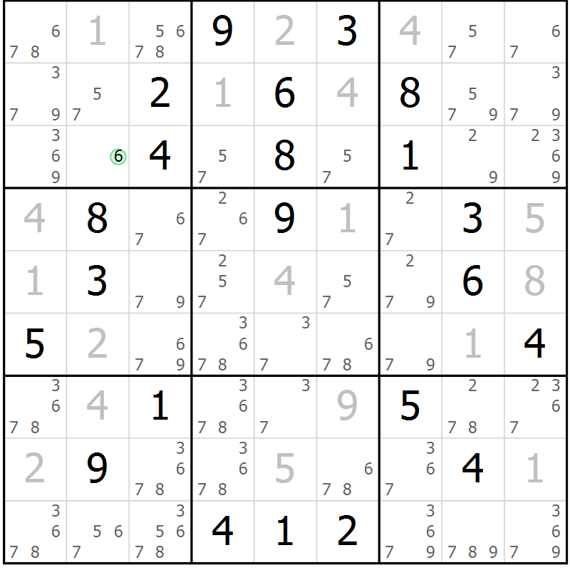 Position des candidats pour la solution de la Gr 9 page 12 du magazine de sudoku Virtuose n° 123