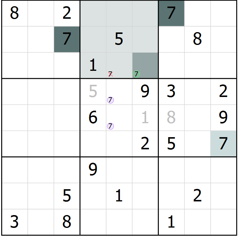 Position des candidats pour la solution de la Gr 1 page 4 du magazine de sudoku Virtuose n° 124