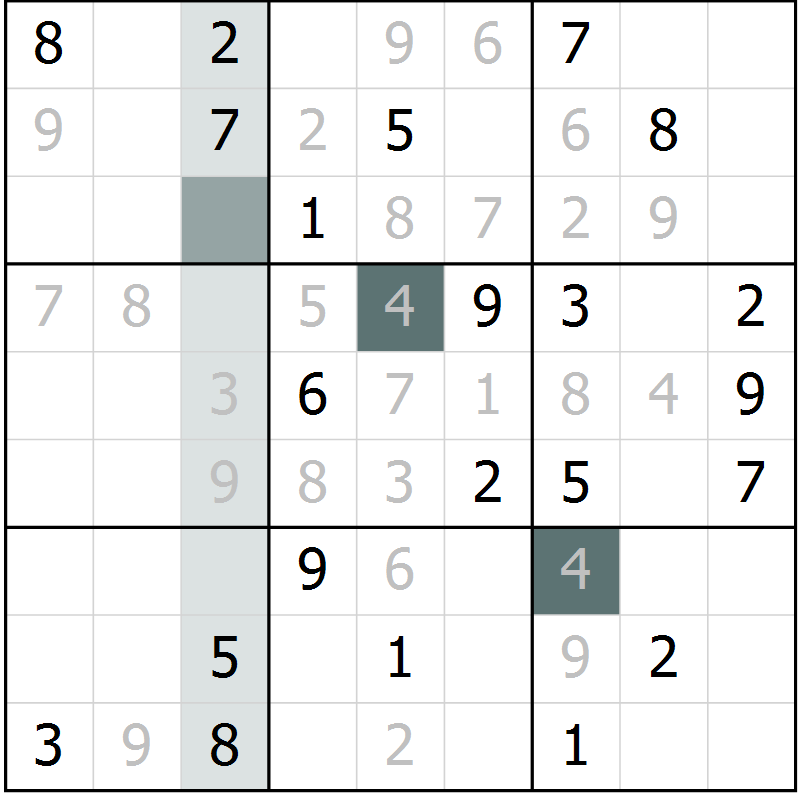 Position des candidats pour la solution de la Gr 1 page 4 du magazine de sudoku Virtuose n° 124