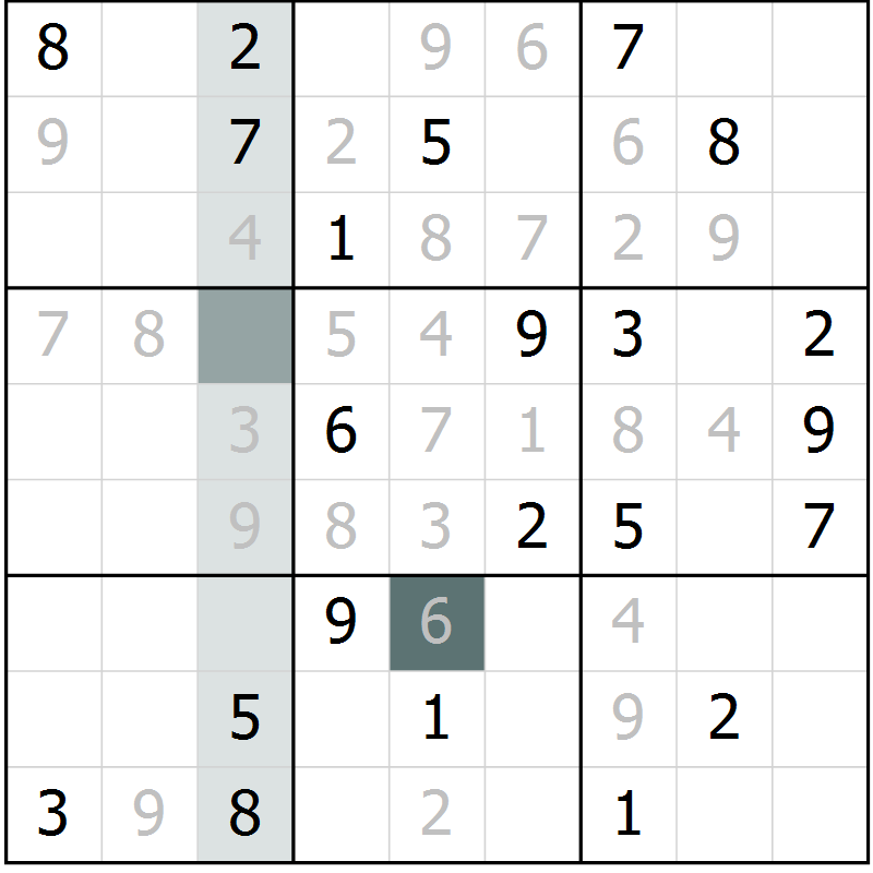 Position des candidats pour la solution de la Gr 1 page 4 du magazine de sudoku Virtuose n° 124