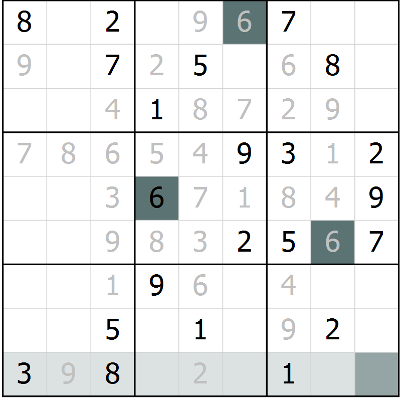 Position des candidats pour la solution de la Gr 1 page 4 du magazine de sudoku Virtuose n° 124