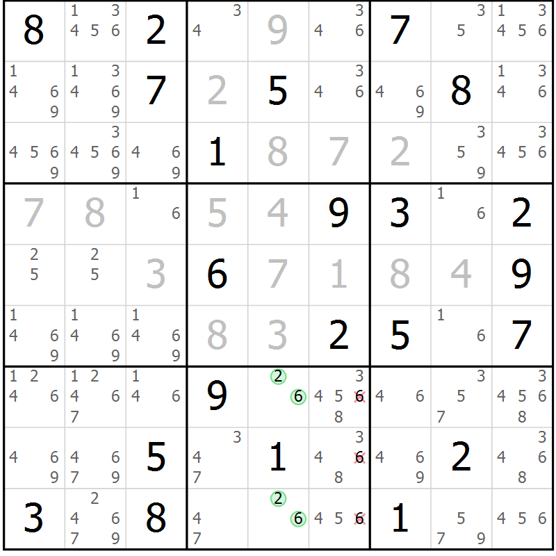 Position des candidats pour la solution de la Gr 1 page 4 du magazine de sudoku Virtuose n° 124