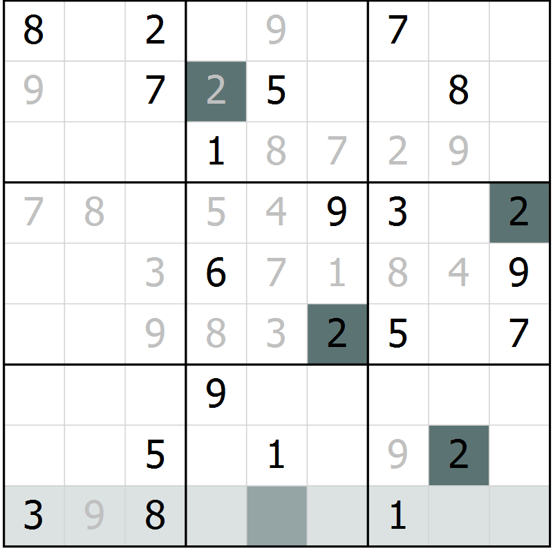 Position des candidats pour la solution de la Gr 1 page 4 du magazine de sudoku Virtuose n° 124