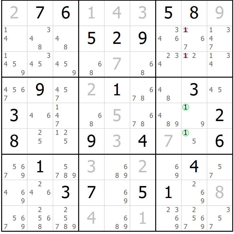 Position des candidats pour la solution de la Gr 10 page 13 du magazine de sudoku Virtuose n° 124