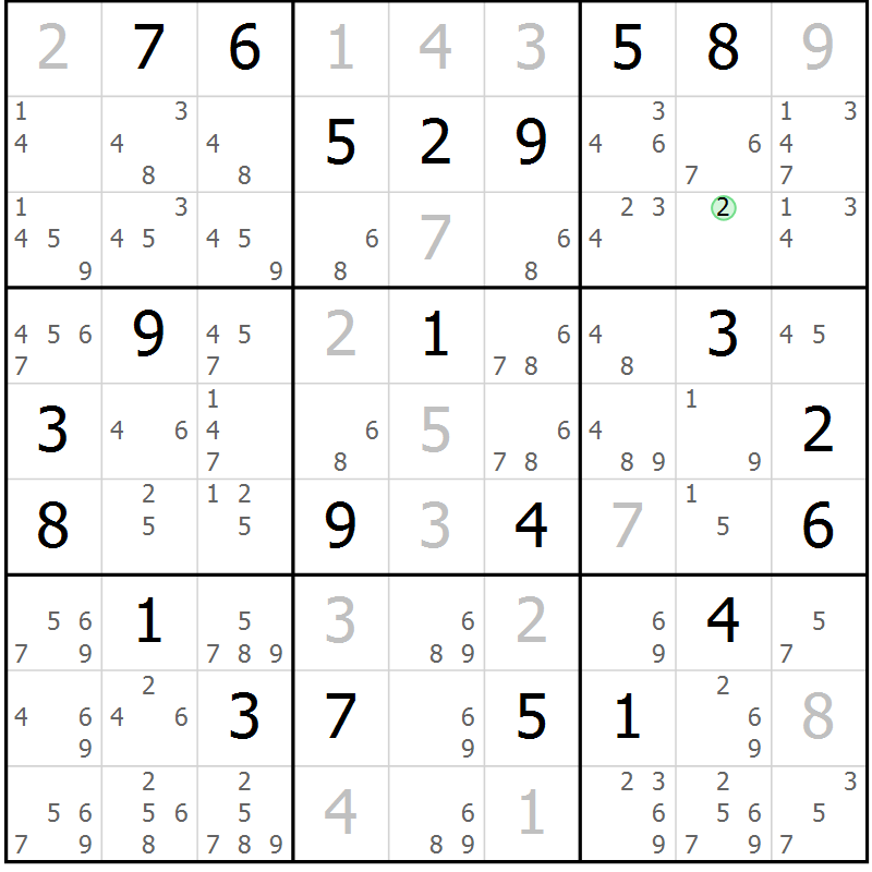 Position des candidats pour la solution de la Gr 10 page 13 du magazine de sudoku Virtuose n° 124