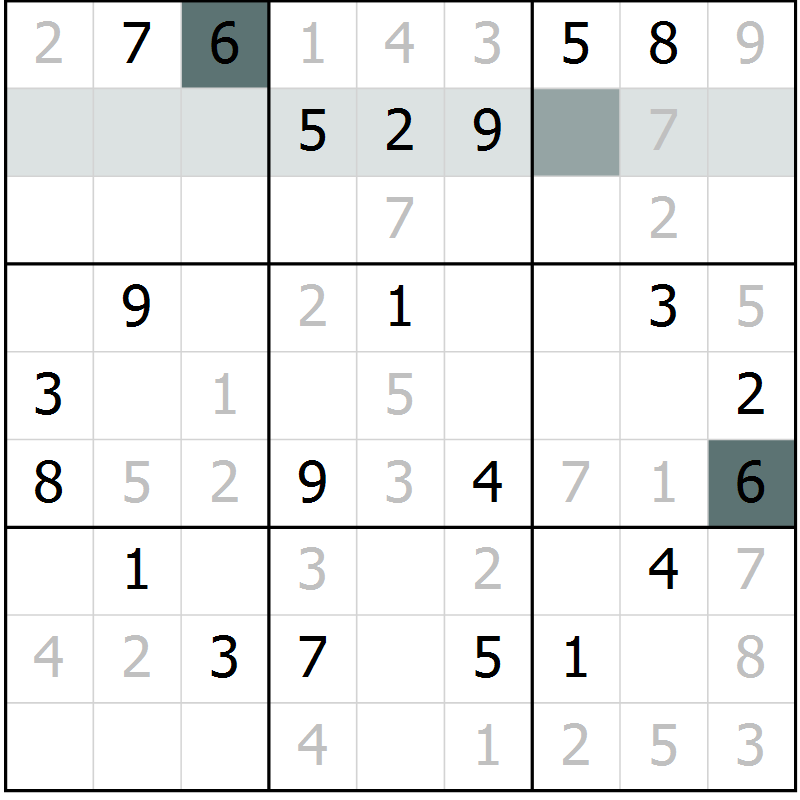 Position des candidats pour la solution de la Gr 10 page 13 du magazine de sudoku Virtuose n° 124