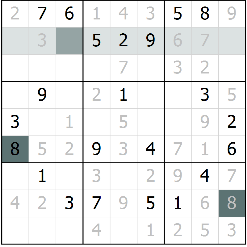 Position des candidats pour la solution de la Gr 10 page 13 du magazine de sudoku Virtuose n° 124